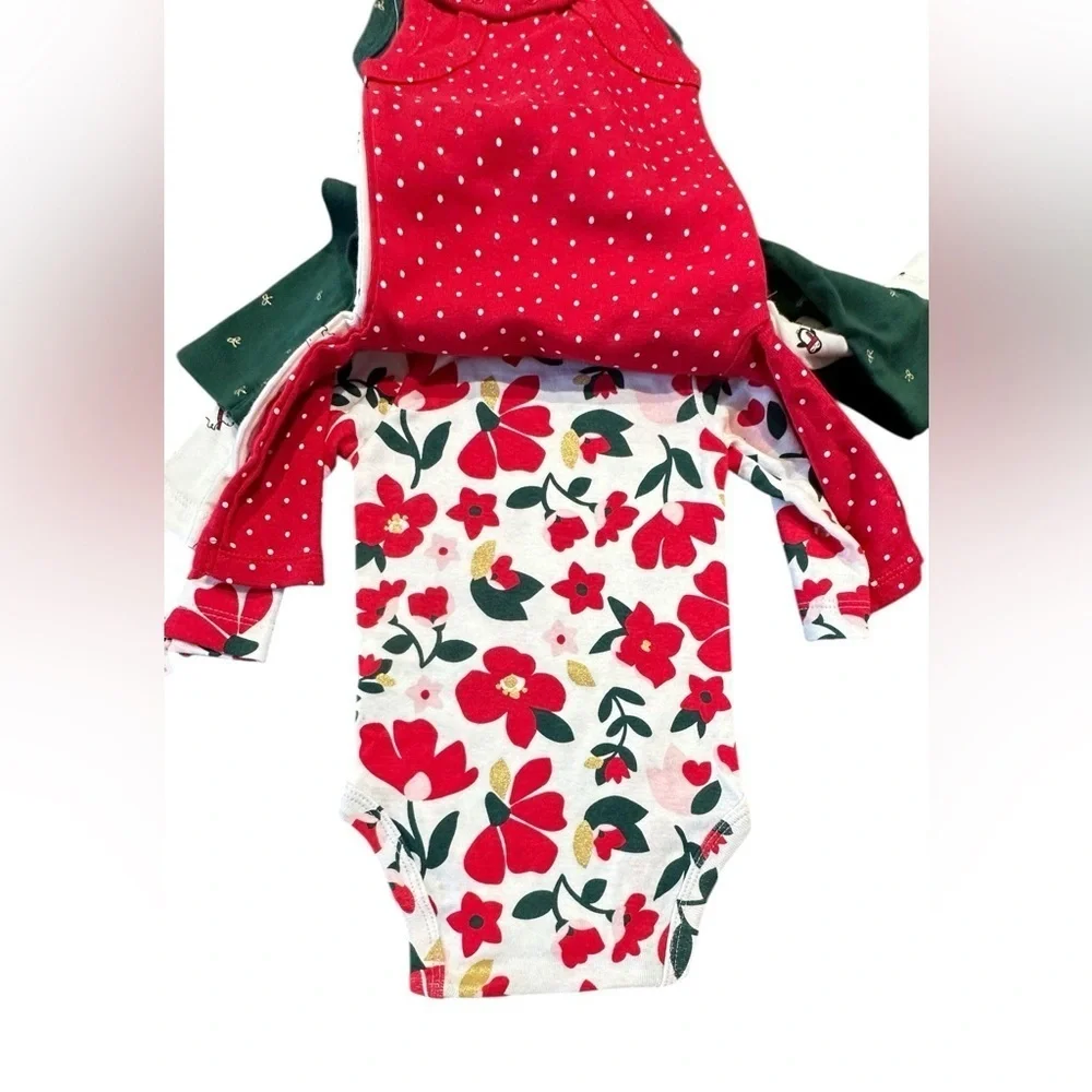 Carter’s NWT 4-Pack Christmas Bodysuits Long Sleeve Girls NB 3M